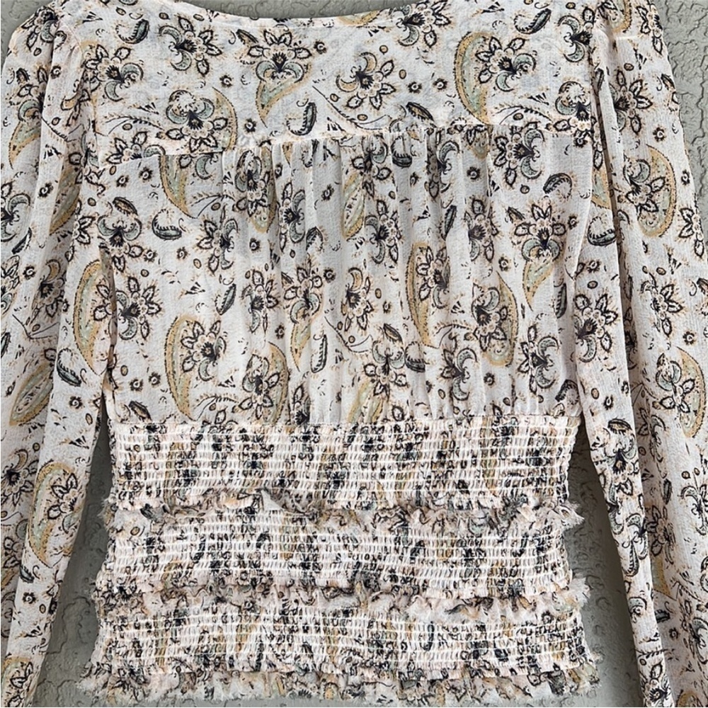 Free People Floral Paisley Smocked Crop Blouse Boho Lolita Top XS - Picture 7 of 12